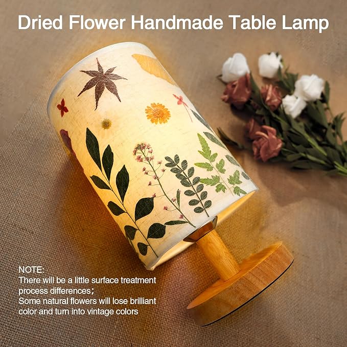 Pressed Flowers Table Lamp 5W LED 3Color Temperatures Dried Flower Bedside Lamp