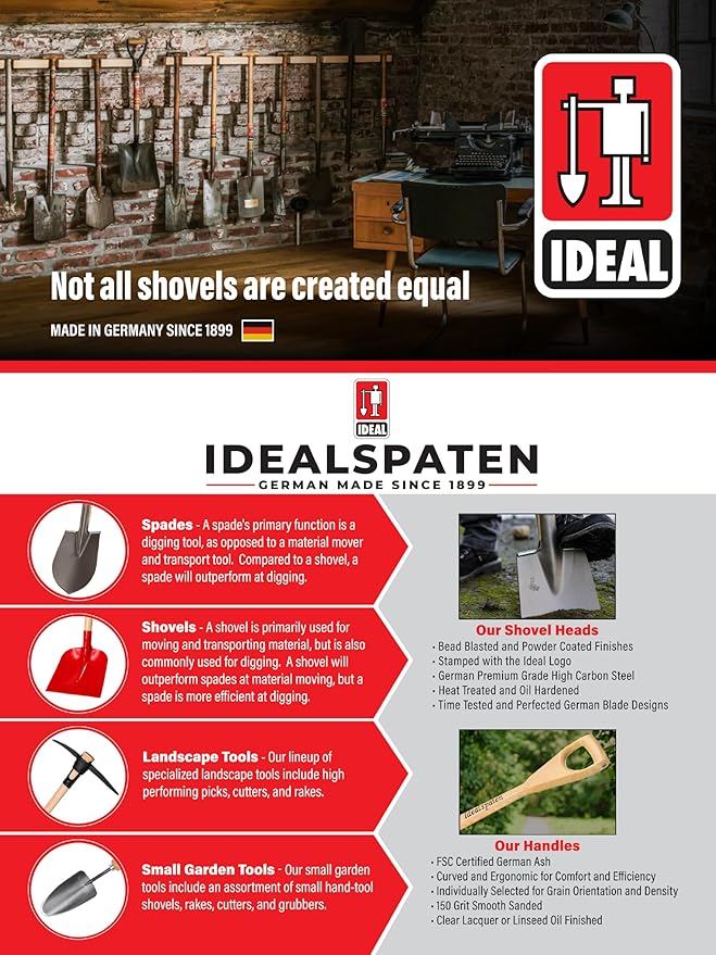 IDEALSPATEN - Made in Germany Since 1899 - Lübeck Hand Shovel - Professional Compact Long Handled Trowel for Gardening 2lb - 24.5in (Lübeck)#IS310