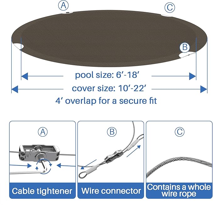 ECOOPTS 13 ft Round Pool Cover for Above Ground Pools, Swimming Pool Cover Protector Winter Safety Cover (Brown)
