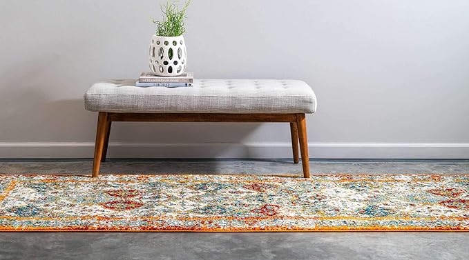 Unique Loom Rosso Collection Vintage, Traditional, Bohemian, Geometric, Distressed, Southwestern Area Rug (2' 7 x 10' 0 Runner, Beige/Orange)