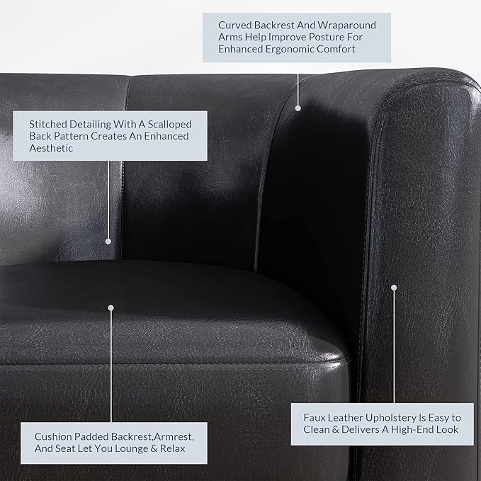 BELLEZE Accent Barrel Chair, Club Tub Sofa Corner Chair with Flared Legs and Cozy Soft Padding for Living Room Bedroom Waiting Room - Black