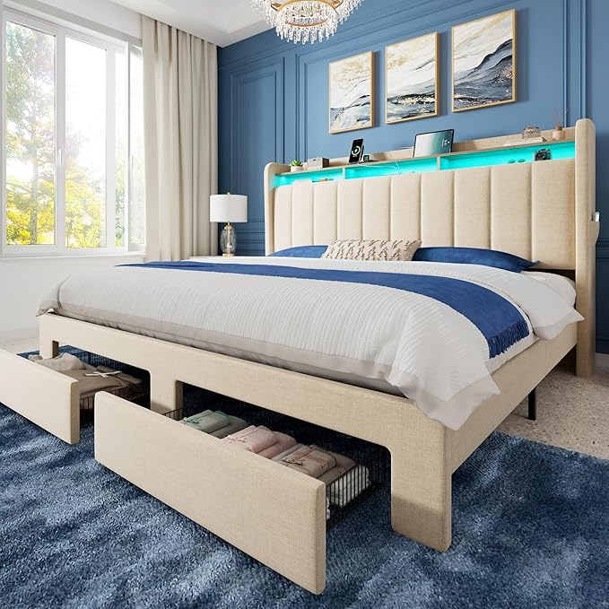 Allewie Vertical Tufted King Size Upholstered Platform Bed Frame