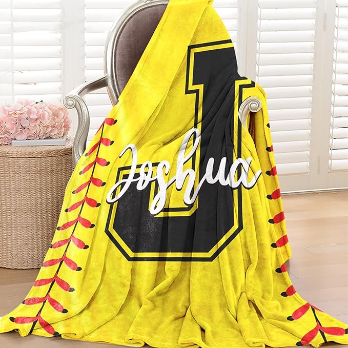 Personalized Softball Kids Blanket with Name and Number - Custom Sport Bed Blankets Gift for 0-3 Months Baby Essential and Warm 50x60inch