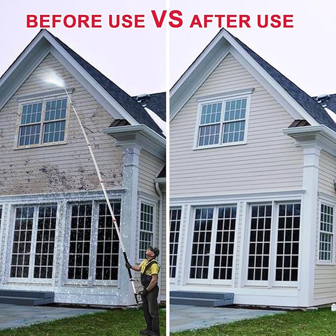 24 FT Telescoping Pressure Washer Wand with Pressure Washer Extension Wand,Brush Head,Gutter Cleaner Attachment and Support Belt,Pressure Washer Extension Pole for Wall Roof Gutter