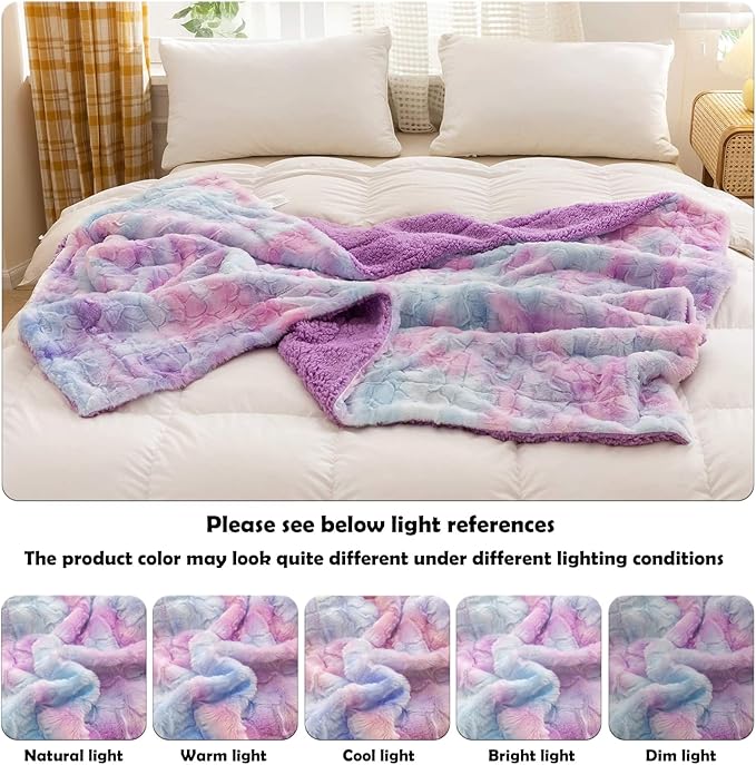 NEWCOSPLAY Super Soft Faux Fur Throw Blanket for Couch Multi Purple Sherpa Fuzzy Plush Warm Blanket for Sofa Bed (Multi Purple, Throw(50"x60"))
