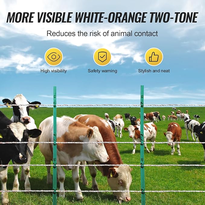 VEVOR Electric Fence Wire, 2625Ft 800M Portable Polywire, 3/32" Diameter 9 Mixed Metal Strands for Reliable Conductivity and UV, Rust Resistance, Fencing Rope Line for Horse, Cattle, Livestock