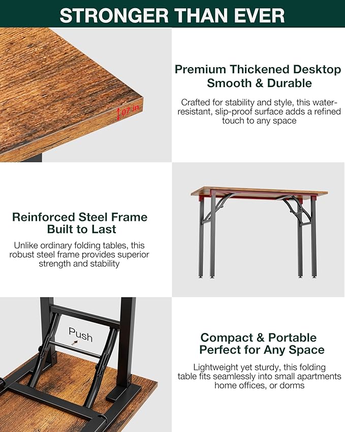 Frylr Small Folding Computer Desk – Portable 55.1 Inch Foldable Laptop Table, Collapsible and Compact for Easy and Fast Setup, Lightweight for Small Spaces, Home Craft and Study Use, Rustic Brown