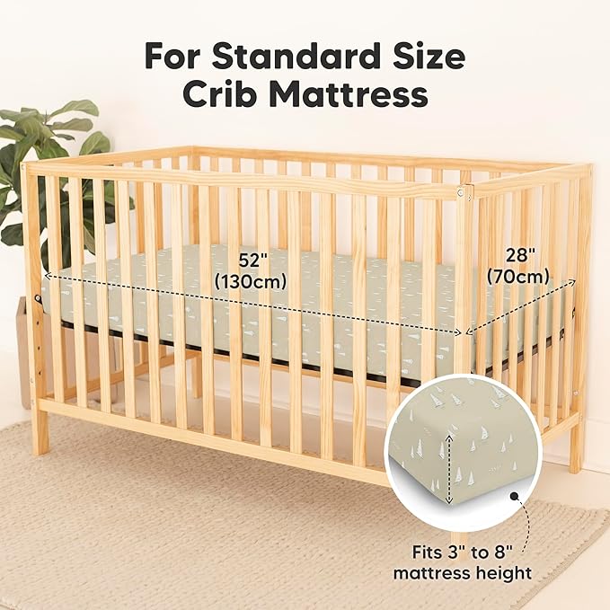 2-Pack Waterproof Baby Crib Sheets for Boys, Girls - 52x28 Viscose Derived from Bamboo Toddler Bed Sheet Neutral, Fitted Crib Mattress Protector Cover for Baby Bedding, Soft & Gentle (Pine Grove)