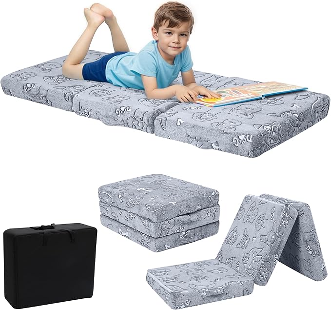 MeMoreCool Glow-in-The-Dark Dog Foldable Floor Mattress for Kids, Trifold Nap Mat for Toddlers, Portable Daycare Sleeping Futon or Floor Bed, 57x22 Inch