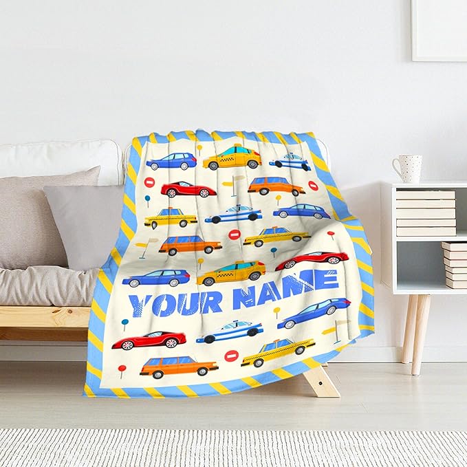 Custom Cute Blanket Gifts for Boys - 60" x 80" Inches Car Throws Gift for Men Teens - Cute Blue Warm Cozy Blanket for Bed, Couch, Travel