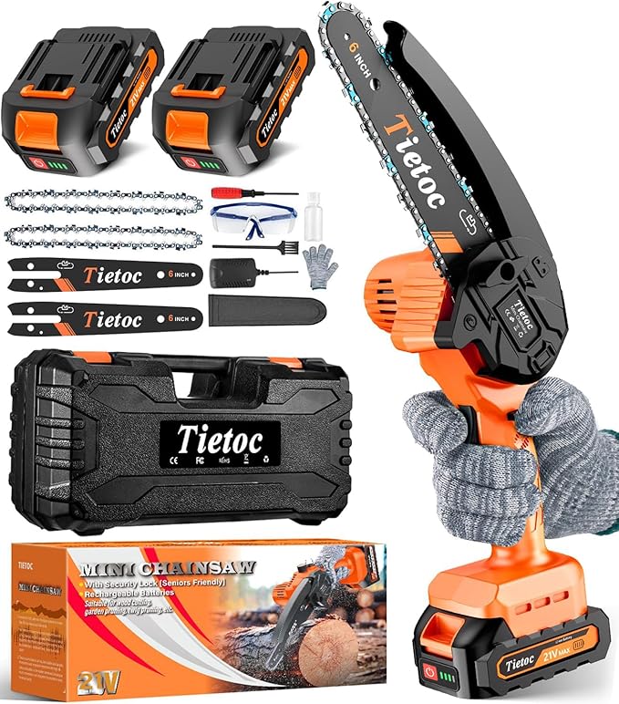 Tietoc Mini Chainsaw 6 Inch Cordless, Portable Electric Chain Saw Small Handheld Battery Powered Super Saws, Gifts for Men Women, Birthday Gift for Dad Fathers Husband Him Her Mom Mothers Grandparent