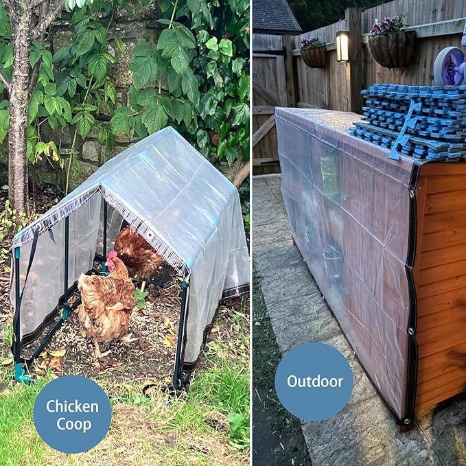 Clear Tarps Waterproof 10x12 FT Heavy Duty Waterproof, Reinforced Vinyl Tarpaulin with Grommets for Outdoor Patio Enclosure Greenhouse Chicken Coop Cover Winter Protection