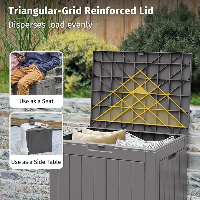 EAST OAK Outdoor Storage Box, 31 Gallon Deck Box Indoor and Outdoor Use, Waterproof Resin Storage Bin for Package Delivery, Patio Cushions, Gardening Tools, Lockable, UV Resistant, Grey