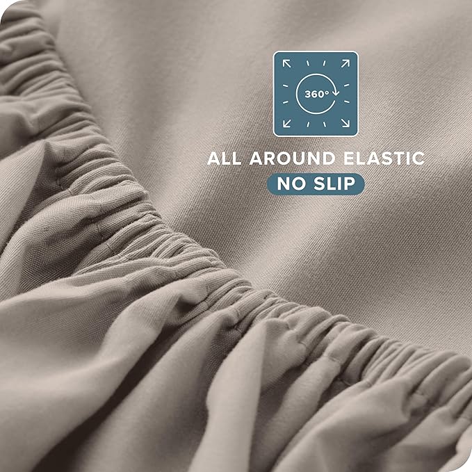 Bare Home Queen Sheet Set - Luxury 1800 Ultra-Soft Microfiber Bed Sheets - Double Brushed - Deep Pockets - Easy Fit - 4 Piece Set - Bedding Sheets & Pillowcases (Queen, Khaki)