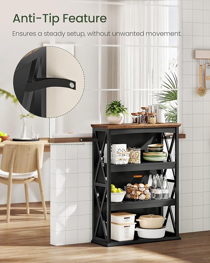 4-Tier Bookcase, 42.9" Floor Standing Organizer Shelf, Corner Book Stand, Metal Frame, for Study, Bedroom, Living Room, Black and Walnut TSJ01BL
