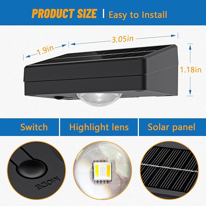 NIORSUN Solar Fence Lights Outdoor Waterproof, Warm & Cool White RGB，8 Pack LED