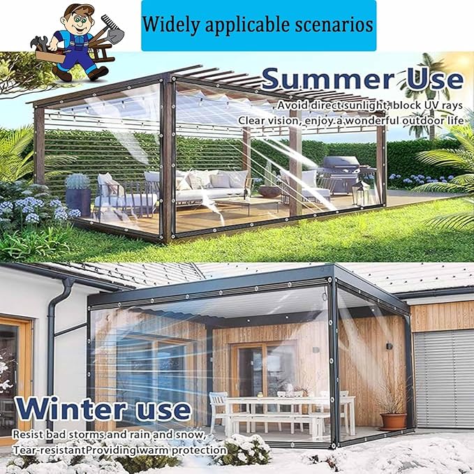 11x23 FT Clear Tarp - Heavy Duty Waterproof Plastic Tarps with Grommets, Outdoor Garden Rainproof Covering, Transparent Tarpaulin for Patio Enclosure Roofs Greenhouse Plant Chicken Coop Cover