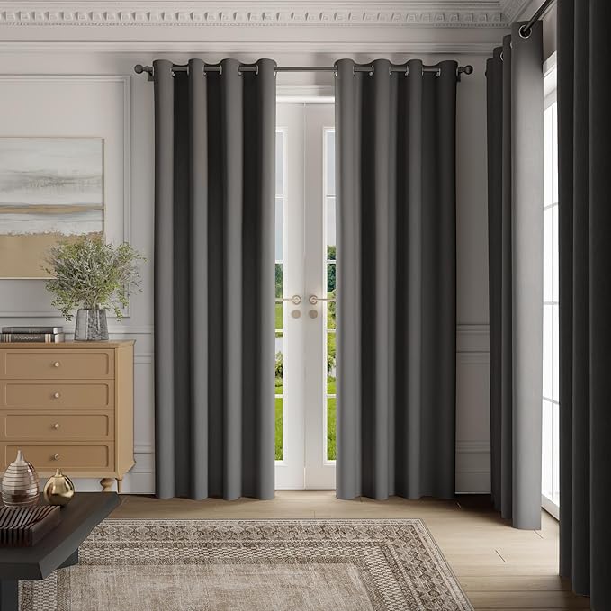 NICETOWN Grey Light Blocking Curtains 45 Inches Long 2 Panels for Living Room, Bedroom, Office Thermal Insulated Blackout Drapes Solid Grommet Noise Reducing Window Curtains, W40