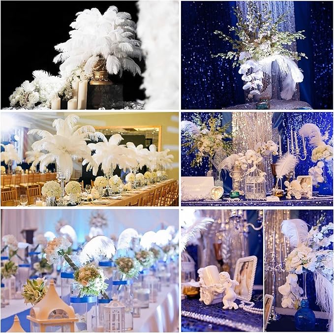 THARAHT Blue Ostrich Feathers 12pcs Large Natural Bulk 14-16Inch 35cm-40cm for Wedding Party Centerpieces Halloween and Home Decoration Feathers