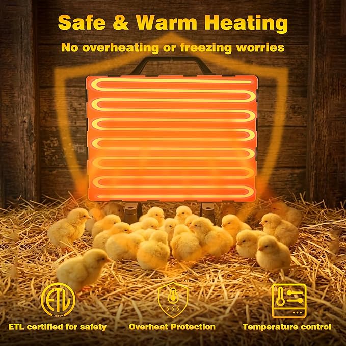 Smart Chicken Heater Brooder, 140W Radiant Heat Panel with Adjustable Temp, Chicken Coop Heater for Winter, Quiet & Light-Free Design, ETL/UL Certified Safe, Suitable for Pets and Animals