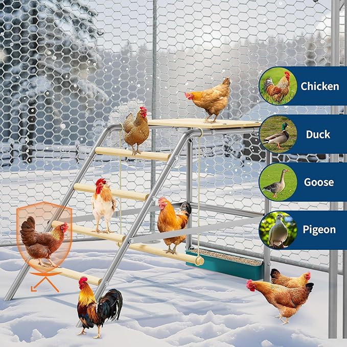 GarveeHome Chicken Perch for Coop with Swing, Wooden Ladder, Chicken Roosting Bars for Backyard Poultry Farm, Easy Assemble & Clean