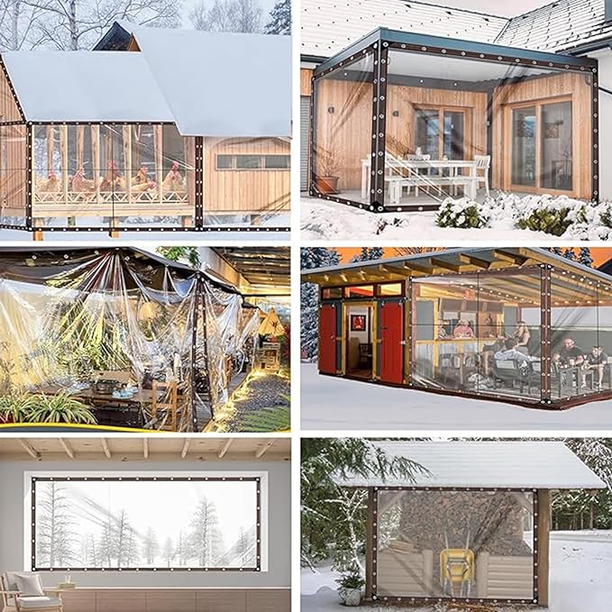 20x23 FT Thicken Clear Tarp Waterproof Anti-Tear Snowproof & Windproof Clear Plastic Tarps with Grommets, Resistant Tear PVC Vinyl Tarpaulin Enclosure for Patio,Porch and Outdoor