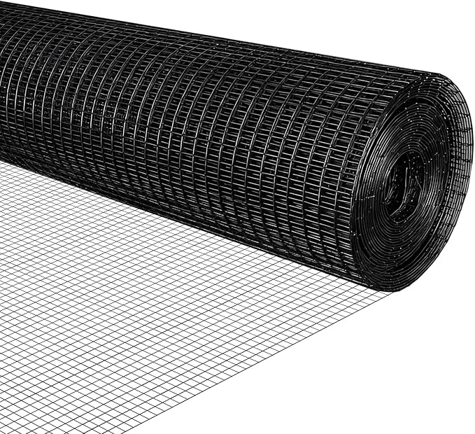 Black Hardware Cloth 1/2 inch 19Ga PVC Coated Wire Mesh Vinyl Coated Fence Welded Metal Chicken Wire Fencing Roll (1/2 inch 16in x 10ft)
