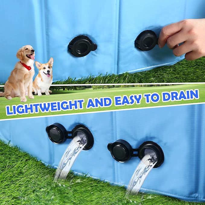 87" Large Dog Pool with Sprinkler, 2-in-1 Foldable Swimming Pool Non-Slip Hard Plastic Splash Sprinkler Kiddie Pool for Outdoor Backyard Kids Dogs Ducks and Pet Baths