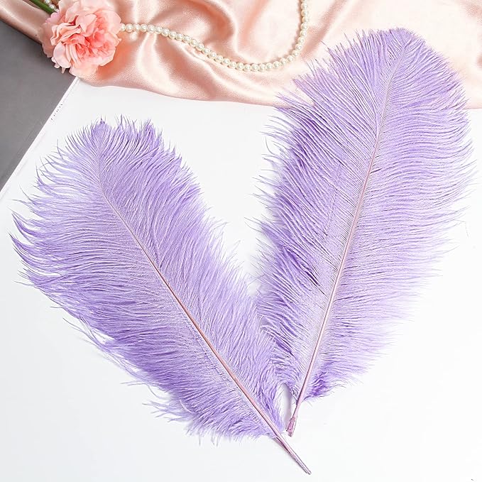 THARAHT Lavender Ostrich Feathers 12pcs Large Natural Bulk 12-14Inch 30cm-35cm for Wedding Party Centerpieces Easter Gatsbi and Decoration Feather