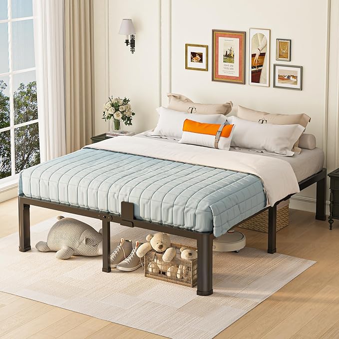 14 inch King Size Bed Frame with Round Corner Legs Mattress Slide Stopper,3500 lbs Heavy Duty Metal Platform,Steel Slat Support,No Box Spring Needed,Easy Assembly,Noise Free