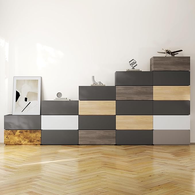 Modern Nightstand Modular Stackable Drawers Modular Storage Bedroom Furniture Set - Bedside Table, Storage Cabinet, Sofa End Table for Bedroom Living Room Hallway Entryway Black Small