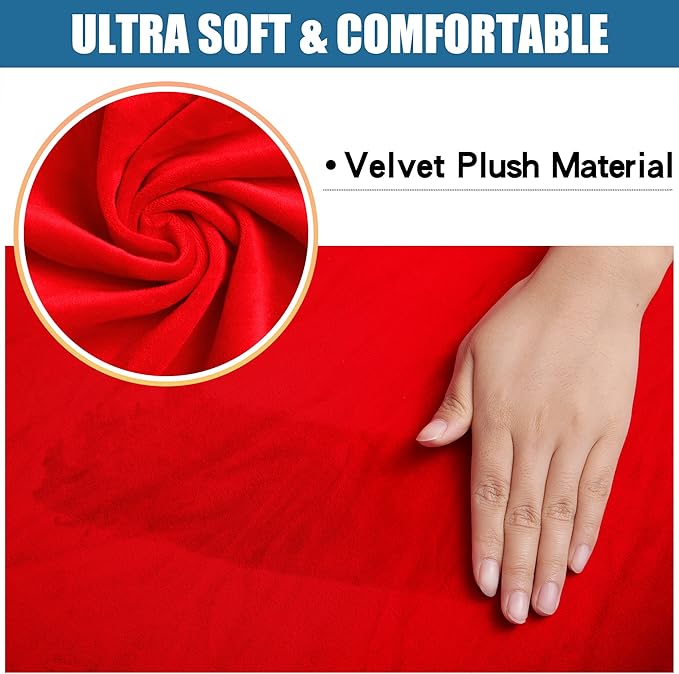 Smiry Velvet Seat Covers for Dining Room Chair Set of 2, Stretch Fit Removable Washable Chair Seat Cushion Protector Slipcovers with Ties, Red