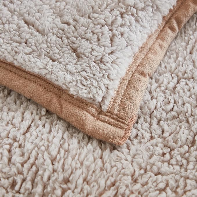 EMME Soft Sherpa Fleece Blanket Reversible Plush Fluffy Large Blanket, Light Weight Warm Decorative Boho Blanket Cover for Sofa, Couch, Bedroom,Travel(Plush Khaki,60"x80")