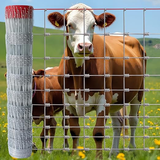 Farm Fence 5x164FT, Thickened 12 Gauge Galvanized Wire, Durable Woven Wire Fencing with Hinge Knot for Cattle, Goats & Sheep, Hog, Livestock Fence, Farm & Field Use