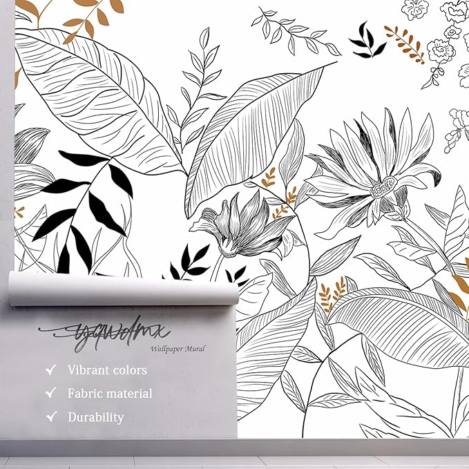 -Hand-Painted Flower Plant Fabric Wallpaper Simple Art Living Room 180" x 115" (Not Peel and Stick)