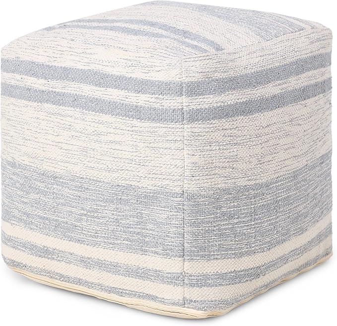 REDEARTH · Tufted Pouf Ottoman with Filler Textured Storage Cube Bean Bag Pouffe Footrest for Living Room, Bedroom, Nursery, Kidsroom; 100% Cotton (17.5"X17.5"X17.5", Melange Delight Gray)
