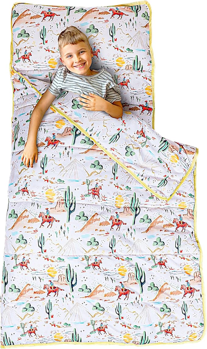 Morxy Toddler Nap Mat with Pillow & Blanket Large Portable Roll Up Nap Mats with Name Tag- Thick Kids Sleep Mat for Daycare, Preschool Travel and Camping for Age 3 and up