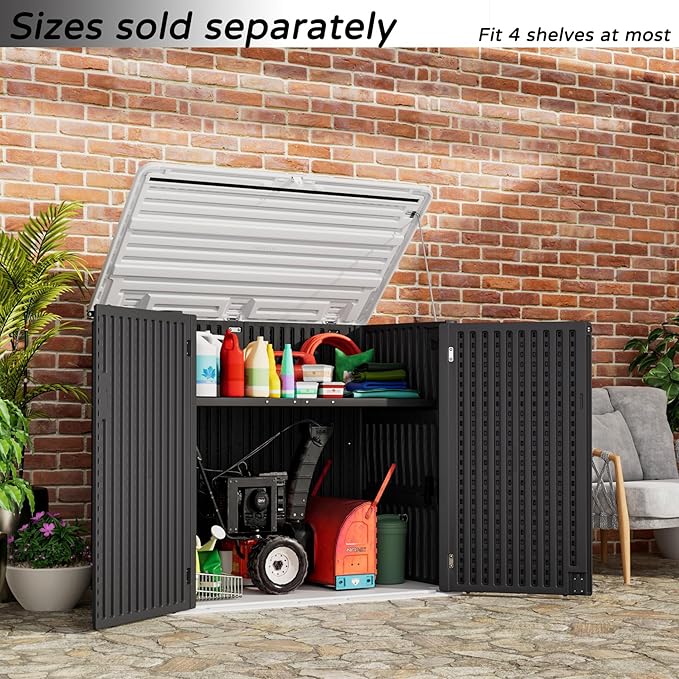 Resin Outdoor Storage Shed, 38 cu.ft Outdoor Storage Box Waterproof for Garden Tools, Patio Furniture, Trash Cans, Garage Storage, Lockable (Black)