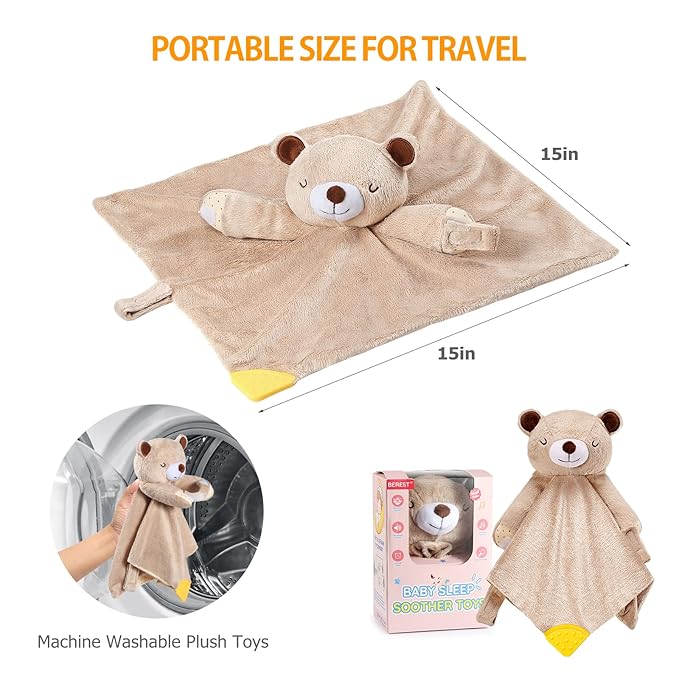 BEREST Rechargeable Baby Cry Sensor Sleep Soother Heartbeat Bear Lovey Blanket Comforter Toy, Help Newborns Go to Sleep Faster & Stay Asleep Longer, Great Nursery Decor Infants Shower Gifts