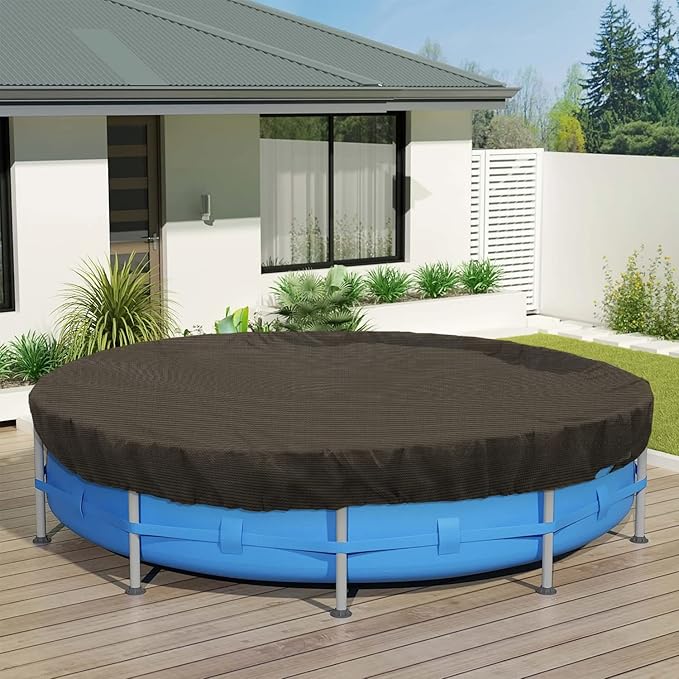 ECOOPTS 10 ft Round Pool Cover for Above Ground Pools, Swimming Pool Cover Protector Winter Safety Cover (Brown)