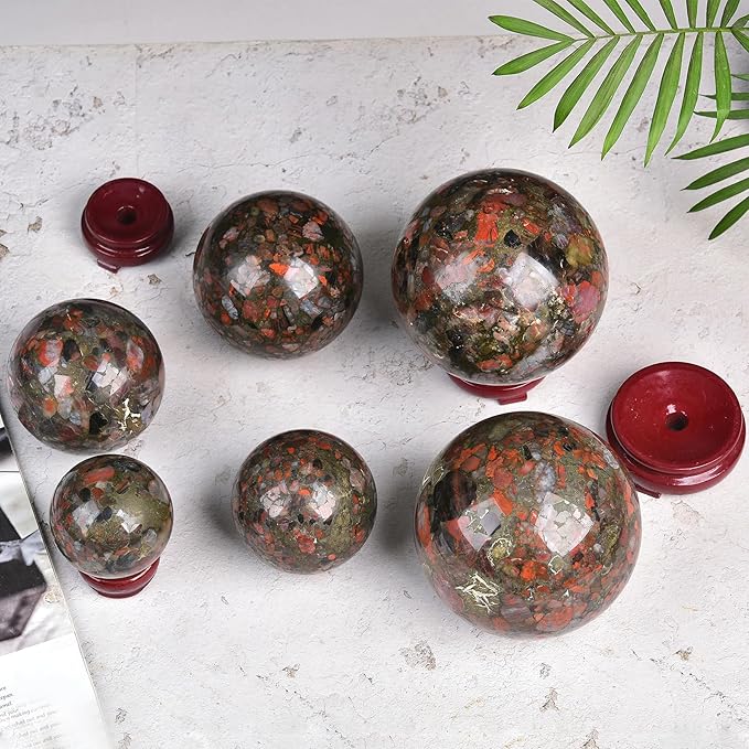 JIC Gem Brazilian Red Agate Crystal Sphere Gemstone Sphere Red Crystal Ball with Display Stand Home Decor Meditation Grid Energy Balance (50-60mm)