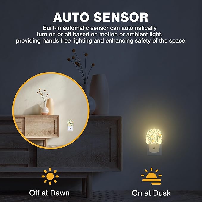 Night Light, Spring Flowers Night Lights Plug into Wall Dusk to Dawn Sensor