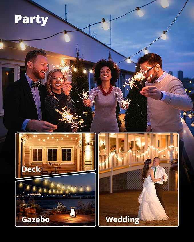 VIPAR Outdoor String Lights 25FT LED Patio Lights IPX5 Waterproof
