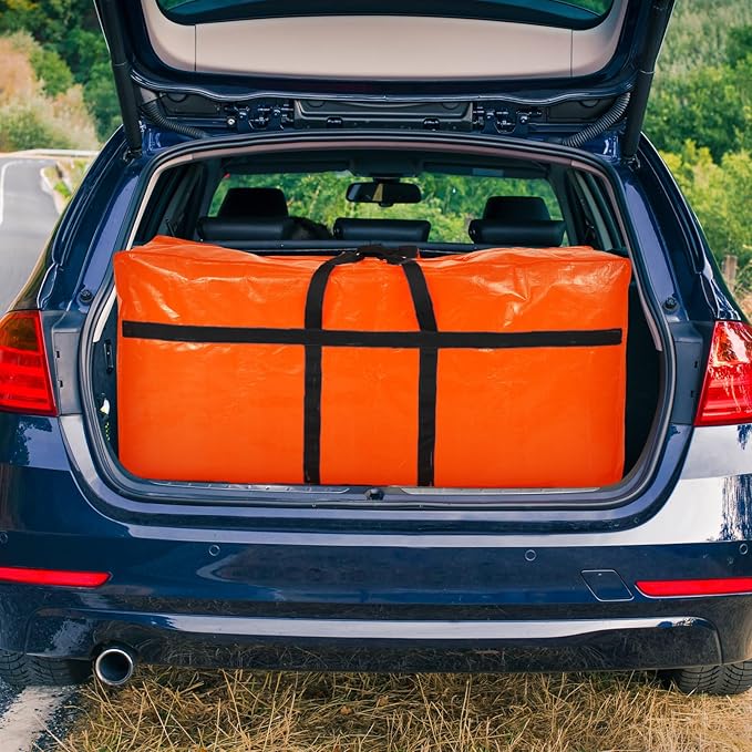 4 Pcs 66 Gallon Large Moving Bags with Zipper and Handles Foldable Storage Duffle Bags Heavy Duty Extra Large Totes for College Dorm Travel Clothes Blankets Bedding Moving (Orange)