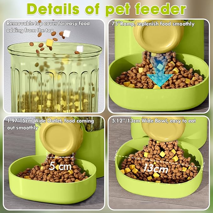 Hanging Small Pet Feeder and Water Dispenser, 1L Auto Cat Food Bowl and 0.8L Water Bottle Dispenser, Auto Gravity Pet Feeder and Waterer Set for Puppy, Kitten, Rabbit and Small Pets (Green)