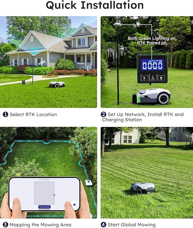 Robot Lawn Mower NO Wire - 0.22 Acre, Full Band RTK+4-Eye Vision Robotic Lawnmower, Automatic Mapping, 20 Multi-Zone Management, Accurate Obstacle Avoidance, Intelligent Path Planning