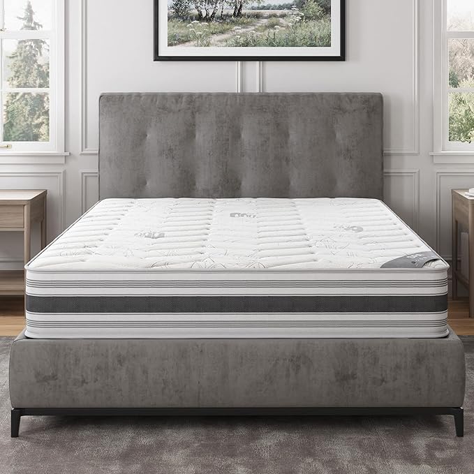 Ottomanson Full 12" Hybrid Mattress - Meditation Antistatic Quilted Cover - Made in USA - Firm Support - Individually Pocketed Coils & CertiPUR-US Foam - Fiberglass-Free - Bed in a Box