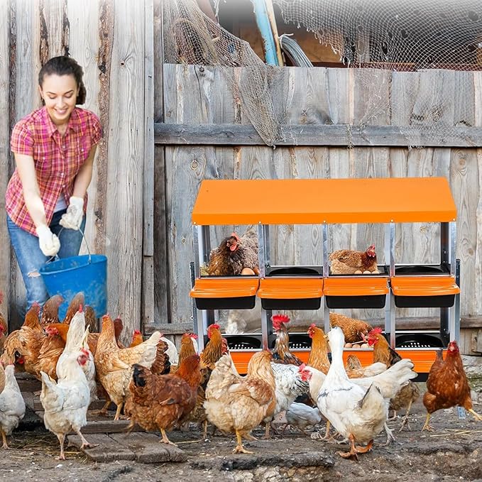 Chicken Nesting Box, 8 Hole 2 Layer Hen Nest Boxes with Legs, Roll-Away Egg Collection System with Ventilation Holes，Rustproof Plastic Tray & Keyhole Mounting, Chicken Laying Box
