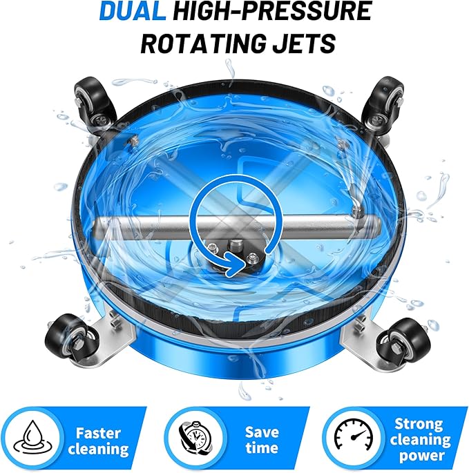 14" Pressure Washer Surface Cleaner with 4 Wheels - Coated Blue Stainless Steel Surface Cleaner for Pressure Washer Attachment for Concrete, Driveway, Patio, Sidewalk, Deck and Driveways - PWS14B