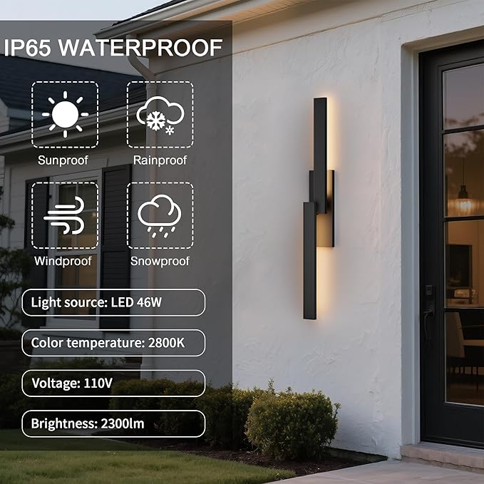 LamQee 39.4" Aluminum Long Outdoor Wall Lights, 3000K 1000LM 20W Integrated LED